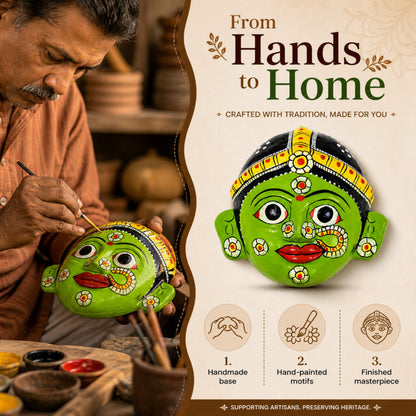 Handcrafted Cheriyal Mask Wall Décor (4x4 Inches) | Traditional Telangana Hand-Painted Art | Lightweight Hanging Decorative | Ethnic Home Décor & Gift Item
