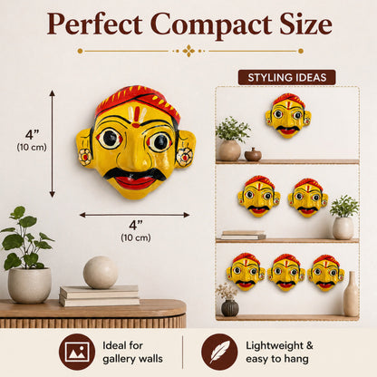 Handcrafted Cheriyal Mask Wall Décor | Traditional Telangana Folk Art | Lightweight Decorative Wall Hanging | 4 Inches