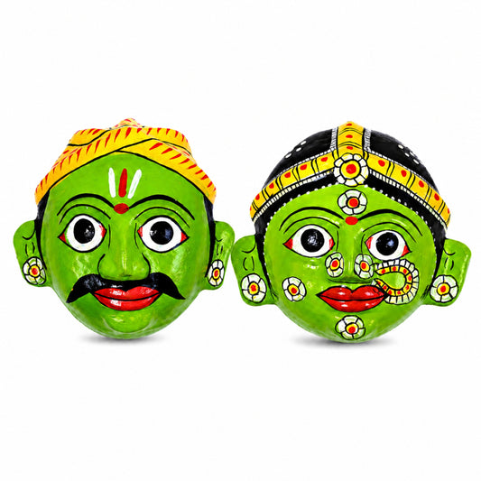 Handcrafted Cheriyal Mask Wall Decor (4x4 Inch) | Traditional Indian Folk Art Face Mask | Wooden Hand-Painted Wall Hanging | Cultural Home Decor & Gift