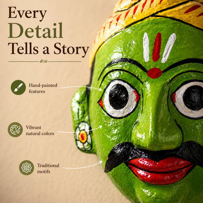Handcrafted Cheriyal Mask Wall Decor (4x4 Inch) | Traditional Indian Folk Art Face Mask | Wooden Hand-Painted Wall Hanging | Cultural Home Decor & Gift