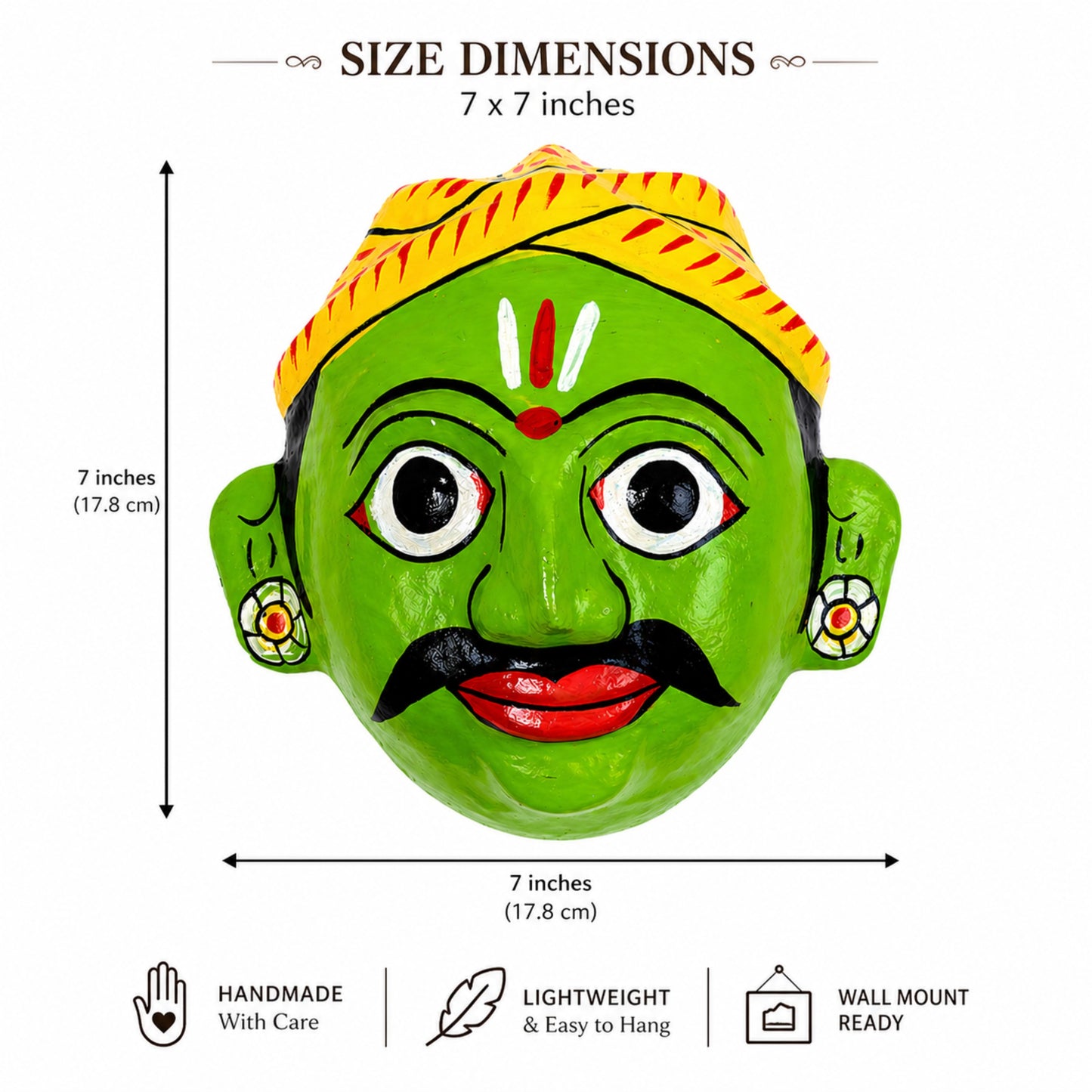 Cheriyal Mask Wall Hanging – Handmade & Hand-Painted Telangana Folk Art | Decorative Face Mask for Home, Living Room, Office | Indian Ethnic Décor Gift