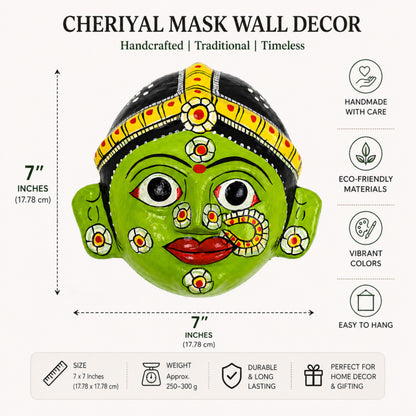 Handcrafted Cheriyal Mask Wall Decor – Traditional Indian Folk Art Face Mask | Telangana Handmade Wall Hanging for Home Decor & Gifting, 7 Inch