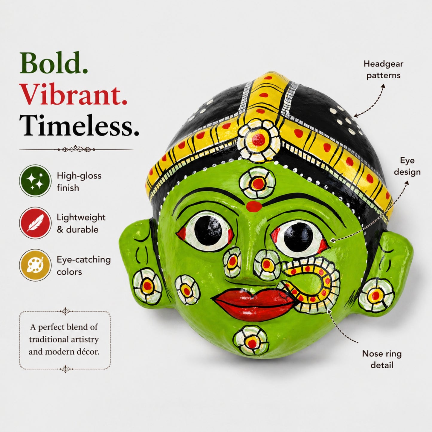 Handcrafted Cheriyal Mask Wall Decor – Traditional Indian Folk Art Face Mask | Telangana Handmade Wall Hanging for Home Decor & Gifting, 7 Inch