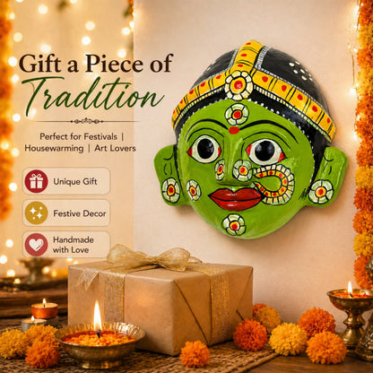 Handcrafted Cheriyal Mask Wall Decor – Traditional Indian Folk Art Face Mask | Telangana Handmade Wall Hanging for Home Decor & Gifting, 7 Inch
