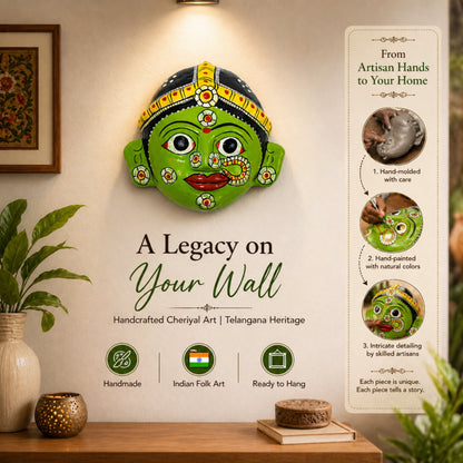 Handcrafted Cheriyal Mask Wall Decor – Traditional Indian Folk Art Face Mask | Telangana Handmade Wall Hanging for Home Decor & Gifting, 7 Inch