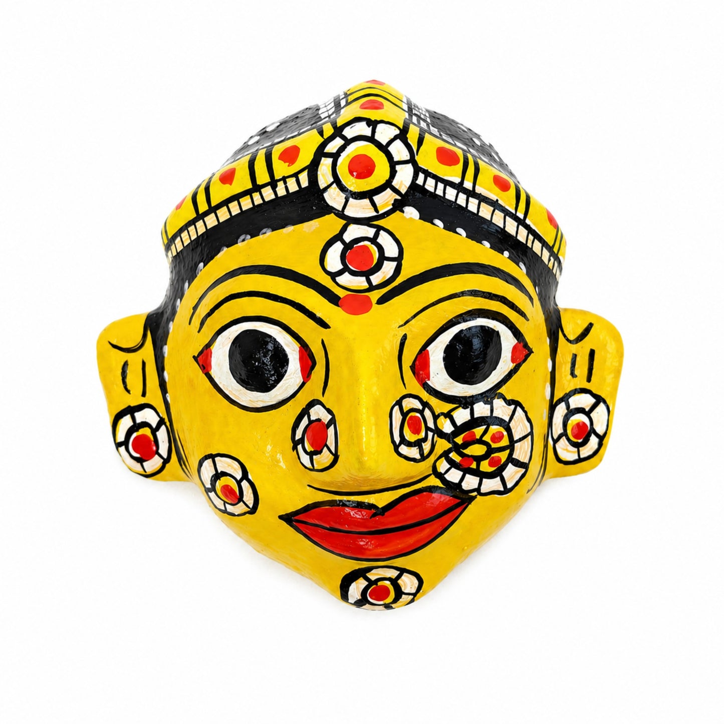 Handcrafted Cheriyal Mask Wall Decor (4x4 Inch) | Authentic Telangana Folk Art | Wooden Hand-Painted Face Mask | Traditional Indian Home Decor | Ethnic Wall Hanging Gift Item