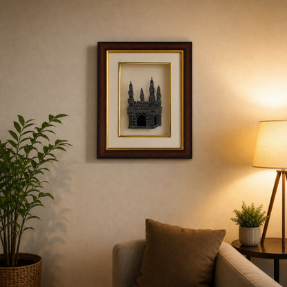 Bidri Art Charminar Frame with Pure Silver Inlay – Handcrafted Hyderabad Wall Décor & Tabletop Showpiece | Wooden Frame | 2-in-1 Wall Mount & Stand | Premium Gift (8.5 x 10.5 x 2 Inch)