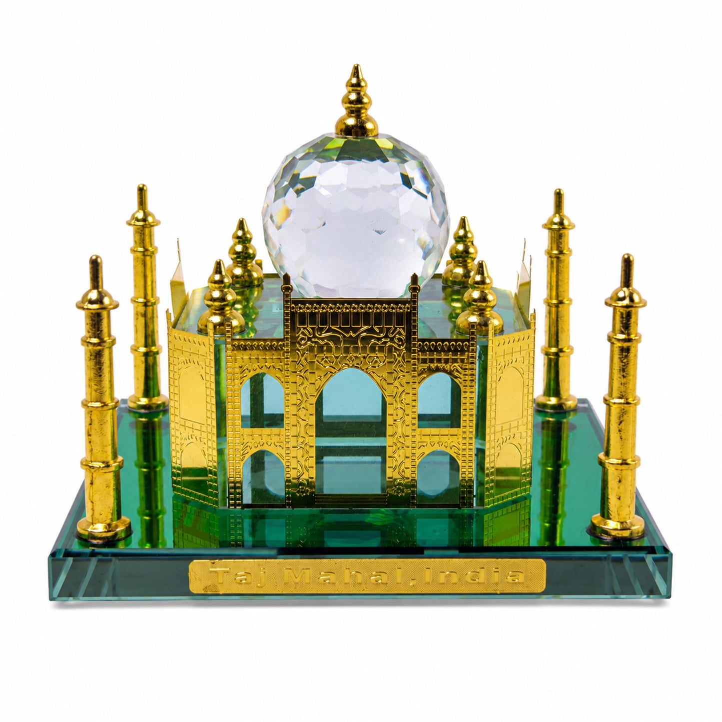 Crystal Taj Mahal Miniature Showpiece – Premium Gold Plated Handcrafted Decorative Gift for Home & Office Décor | Luxury Crystal Souvenir from India | Size: 4.5 x 4 x 4.5 Inch