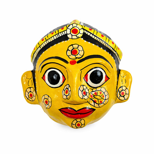 Handcrafted Cheriyal Mask Wall Décor – Traditional Indian Folk Art Face Mask, Handmade Telangana Wall Hanging, Cultural Home Decoration, Lightweight & Wall Ready(YELLOW FEMALE)