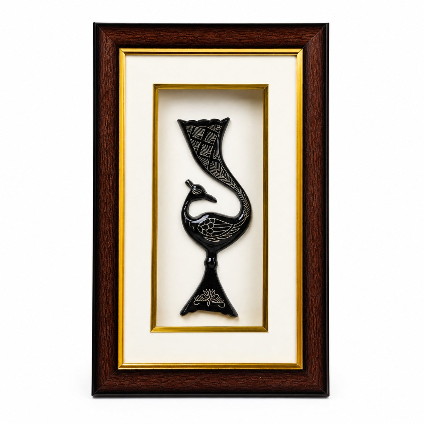 Premium Bidri Peacock Decorative Frame | Handcrafted Silver Inlay Art for Home Décor | 7.5 x 11.5 Inches
