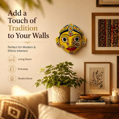 Handcrafted Cheriyal Mask Wall Decor (4x4 Inch) | Authentic Telangana Folk Art | Wooden Hand-Painted Face Mask | Traditional Indian Home Decor | Ethnic Wall Hanging Gift Item