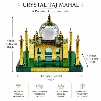 Crystal Taj Mahal Miniature Showpiece – Premium Gold Plated Handcrafted Decorative Gift for Home & Office Décor | Luxury Crystal Souvenir from India | Size: 4.5 x 4 x 4.5 Inch