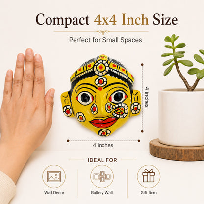Handcrafted Cheriyal Mask Wall Decor (4x4 Inch) | Authentic Telangana Folk Art | Wooden Hand-Painted Face Mask | Traditional Indian Home Decor | Ethnic Wall Hanging Gift Item