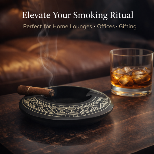 Authentic Bidri Craft Ashtray with Silver Inlay – Handmade Matte Black Metal Decorative Smoking Ashtray | Premium Indian Artisan Home Décor & Gift