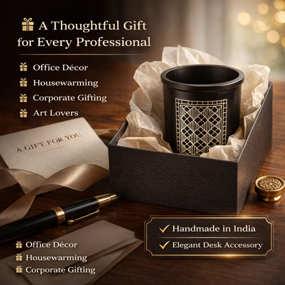 Handcrafted Bidri Pen Stand | Premium Desk Organizer with Silver Inlay