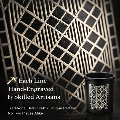 Handcrafted Bidri Pen Stand | Premium Desk Organizer with Silver Inlay