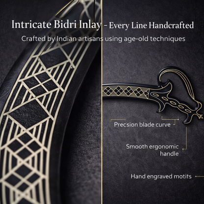 Handcrafted Bidri Paper Cutter 22cm – Traditional Indian Metal Inlay Letter Opener, Decorative Desk Accessory & Premium Gift Item