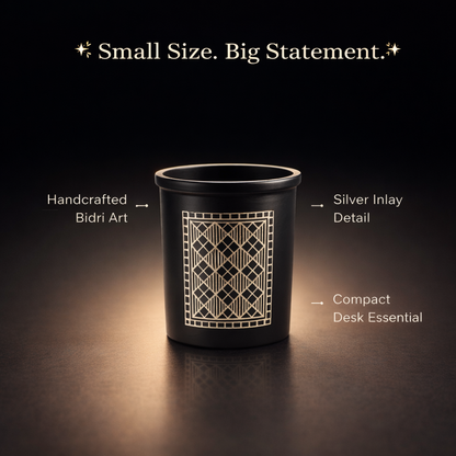 Handcrafted Bidri Pen Stand | Premium Desk Organizer with Silver Inlay