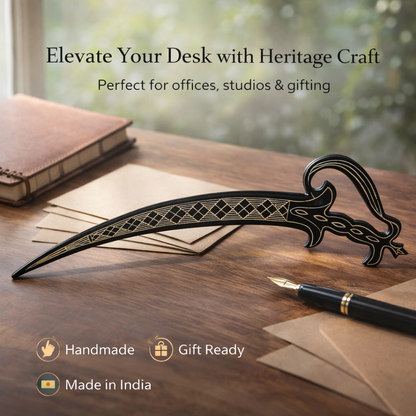 Handcrafted Bidri Paper Cutter 22cm – Traditional Indian Metal Inlay Letter Opener, Decorative Desk Accessory & Premium Gift Item