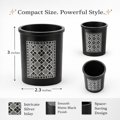 Handcrafted Bidri Pen Stand | Premium Desk Organizer with Silver Inlay