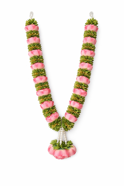 Artificial Pink Fabric Flower Mala for Mandir Door Decoration, Handmade with Pearl Hanging, 18 Inches, Traditional Pooja Festival Wedding Home Decor (Pink)
