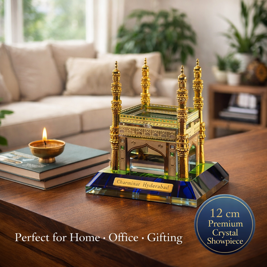 Crystal Charminar Hyderabad Showpiece, Premium Gold Plated, Handcrafted Indian Heritage Home Décor & Gift Item, 12 cm