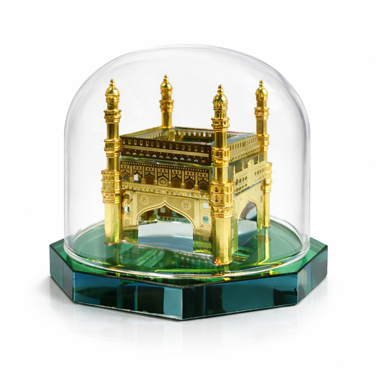 Crystal Charminar Hyderabad Showpiece, Premium Gold Plated, Handcrafted Indian Heritage Home Décor & Gift Item (8.5 cm (Dome))