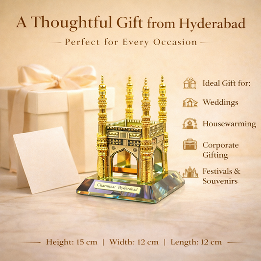 Crystal Charminar Hyderabad Showpiece, Premium Gold Plated, Handcrafted Indian Heritage Home Décor & Gift Item (15 cm)