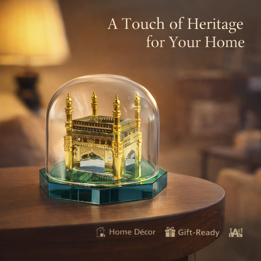 Crystal Charminar Hyderabad Showpiece, Premium Gold Plated, Handcrafted Indian Heritage Home Décor & Gift Item (8.5 cm (Dome))