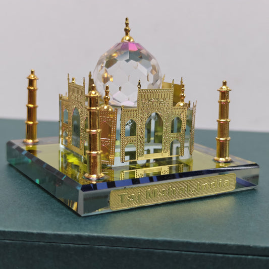 Crystal Taj Mahal Miniature Showpiece – Premium Gold Plated & Crystal Dome Decor | Handcrafted Indian Heritage Gift | Home & Office Decoration (5x6x6 cm)